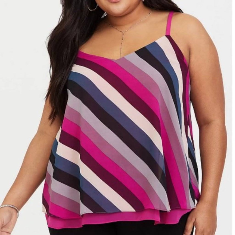 EUC Torrid Retro Boho Purple Striped Chiffon Layered Tank Top Plus Size 3x